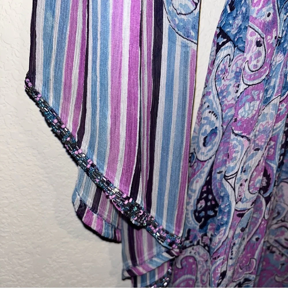 Calypso St. Barth 100% Silk Sheer Bead Boho Y2K Paisley Kimono Maxi Dress SZ 1 - Picture 7 of 15